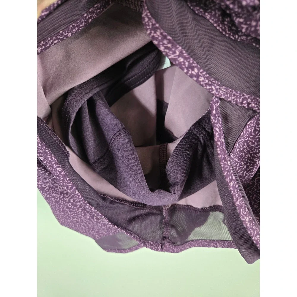 Athleta Printed Mesh Racer Run Short 4 Purple Smocked Waist Liner Womens S